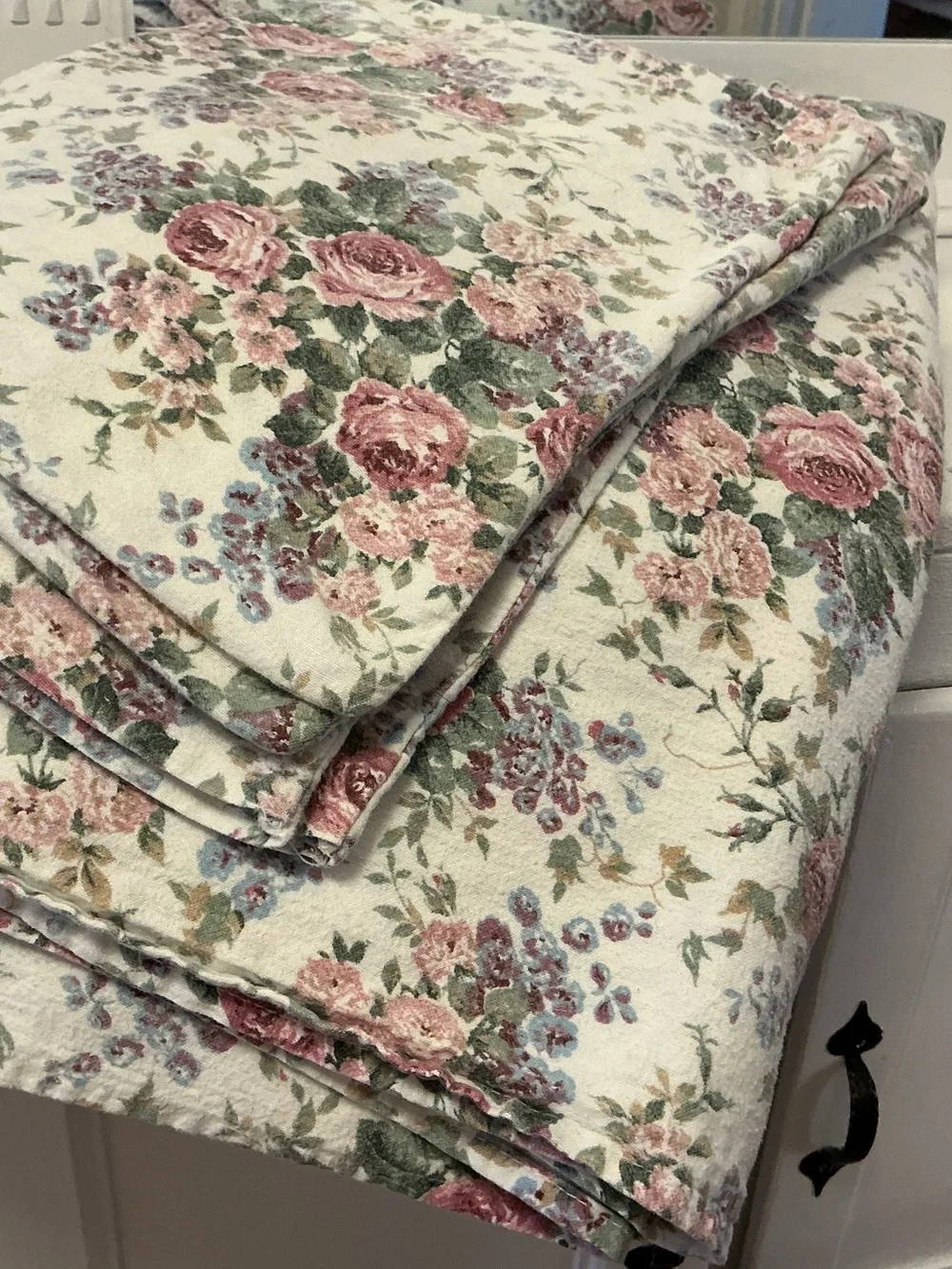 Vintage Shabby Chic 100% Cotton Flannel Sheet Set